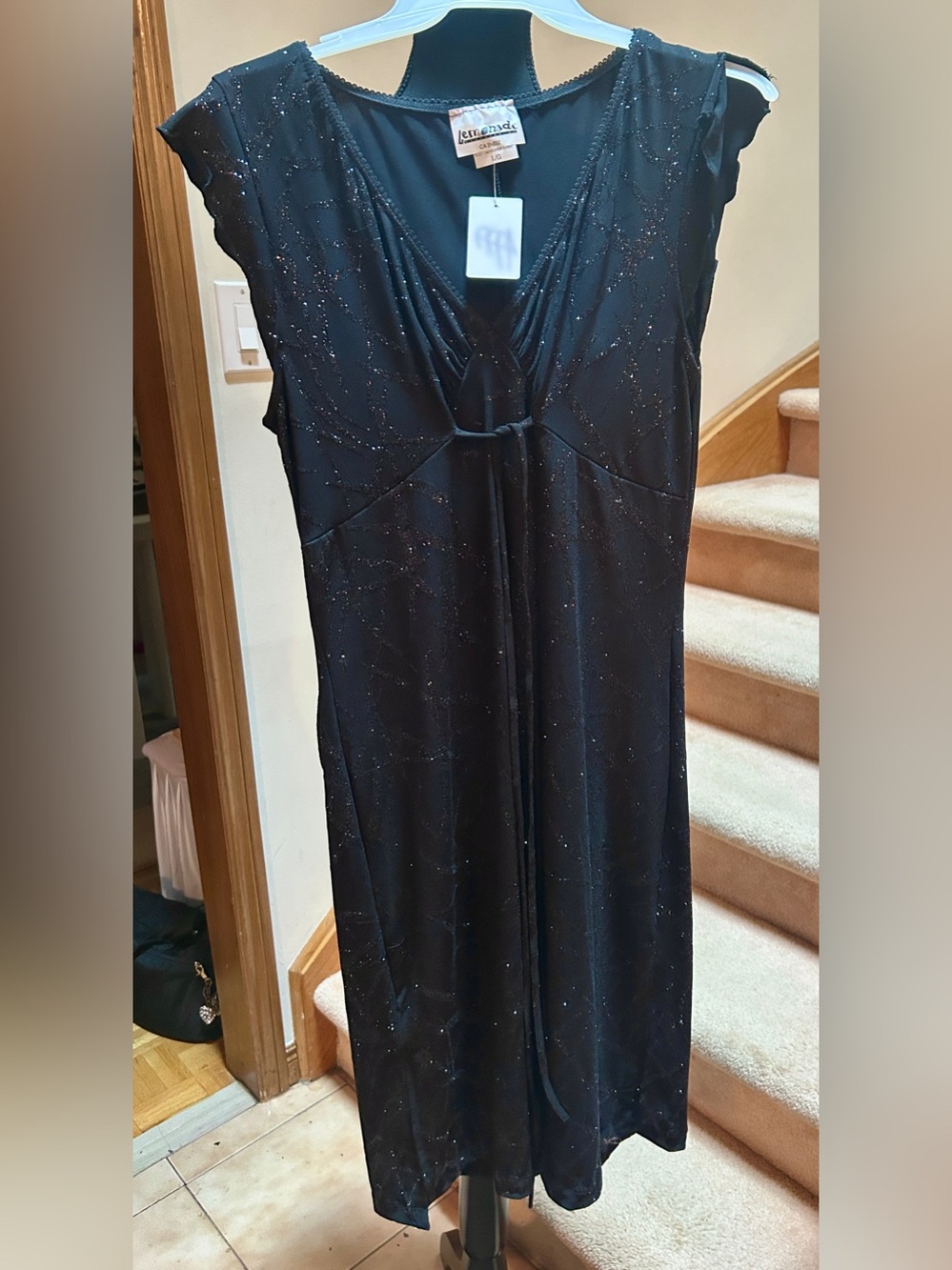 Lemonade Elegant Black Maxi Dress with Subtle Sparkle Glitter, 1990s Vintage